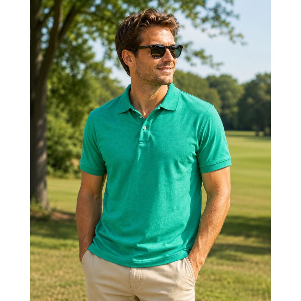 Lands End Mens Size Large Green Supima Cotton Traditional Fit Polo Shirt Casual